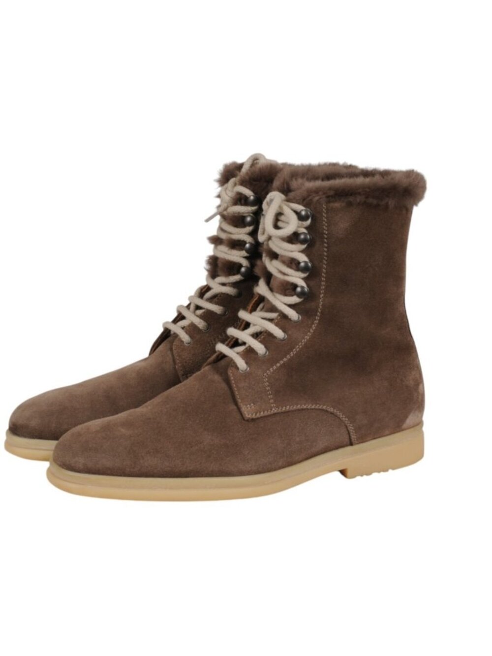 Loro Piana Men Snow Dream US 8.5 EU 41.5 Beaver Fur Lined Boots Brown Suede